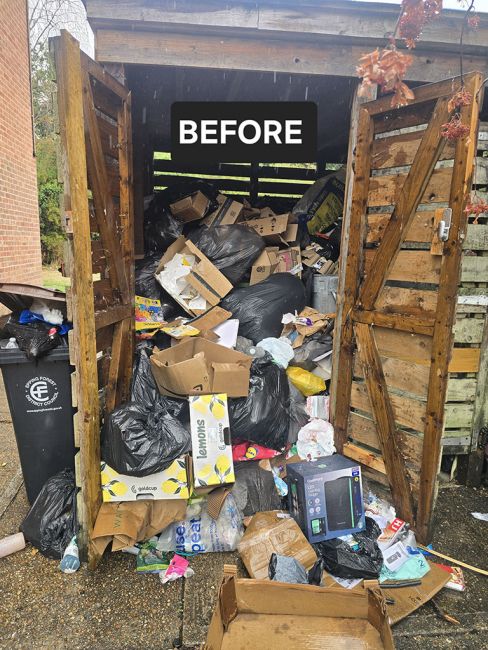 A bin store to be emptied at Chigwell, in Essex