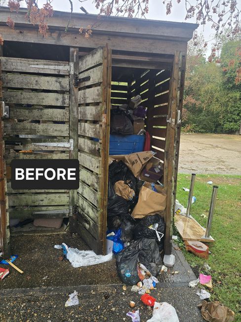 The full bin store at Chigwell before we removed the rubbish