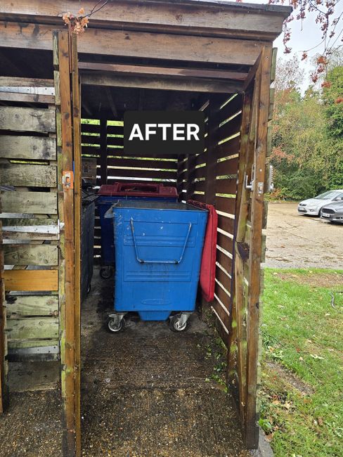 The bin store at Chigwell after rubbish removal