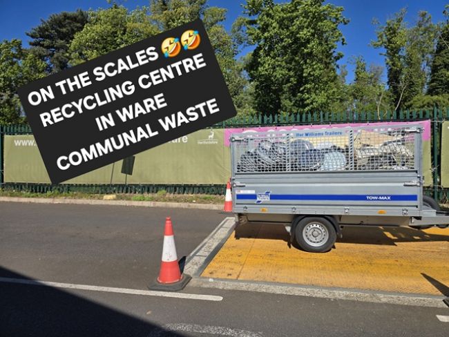 The communal waste on the scales at the Recycling Centre in Ware, Hertfordshire